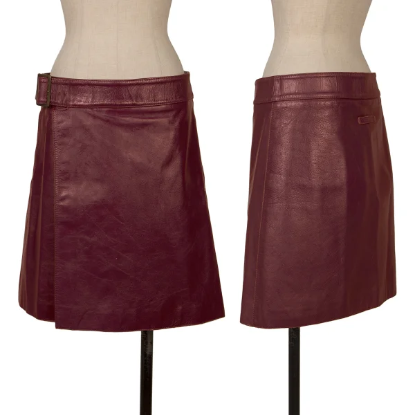 Jean Paul GAULTIER FEMME Cowhide Leather Wrap Skirt Red 40 K-171879_001