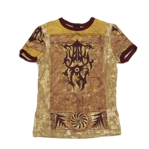 Jean Paul GAULTIER HOMME Tribal Print Short-Sleeve Ringer T-Shirt Mustard,Bordeaux 48 K-171881_001