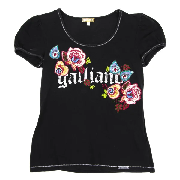 John Galliano Rose Patch Sequin Short-Sleeve T-Shirt Black,Multi-Color XXS K-171884_001