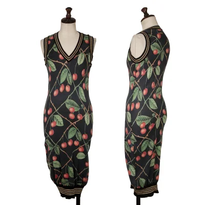 John Galliano Cherry Printed V-neck Knit Dress