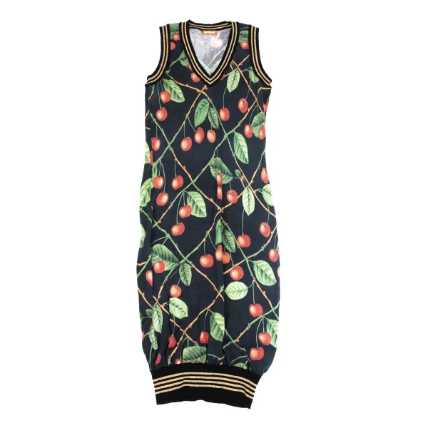 John Galliano Cherry Printed V-neck Knit Dress K-171887_002