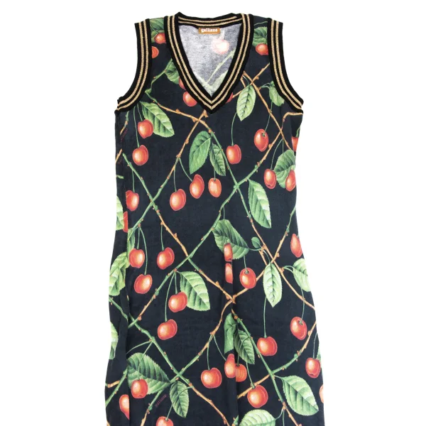 John Galliano Cherry Printed V-neck Knit Dress K-171887_003