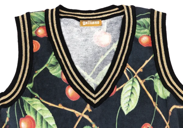 John Galliano Cherry Printed V-neck Knit Dress K-171887_004