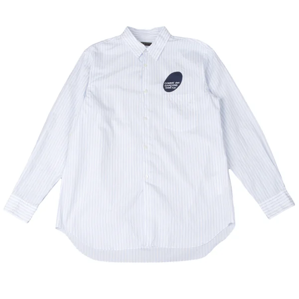 COMME des GARCONS HOMME PLUS Pigment Dyed Oval Logo Striped Shirt White,Sky blue M-L K-171891_001