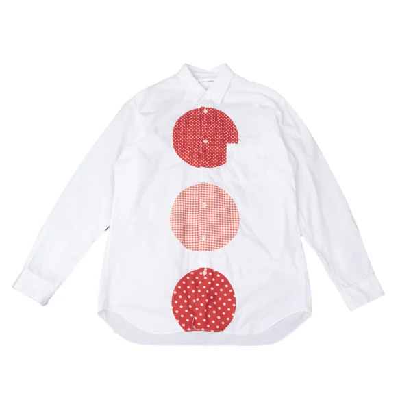 COMME des GARCONS SHIRT Circle Patch Long Sleeved Shirt White,Red M-L K-171896_001