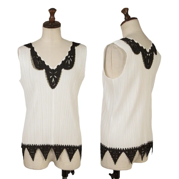 PLEATS PLEASE Pleated Cutout Lace Sleeveless Top White,Black 3 K-171904_001