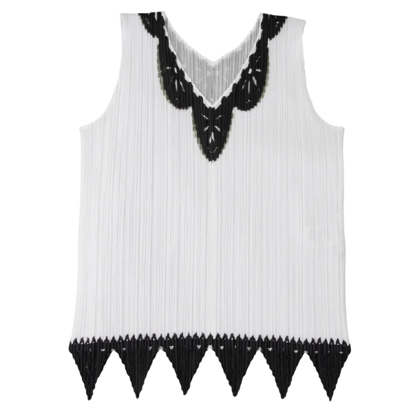 PLEATS PLEASE Pleated Cutout Lace Sleeveless Top K-171904_002