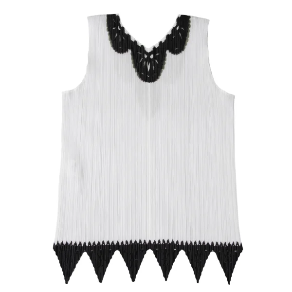 PLEATS PLEASE Pleated Cutout Lace Sleeveless Top K-171904_012