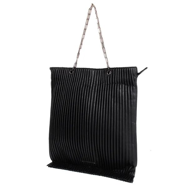 Jean Paul GAULTIER Pleated Leather Chain Handle Bag Black  K-171906_001