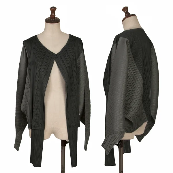 PLEATS PLEASE Bicolor Switching Buttonless Dolman Cardigan Grey 3 K-171914_001