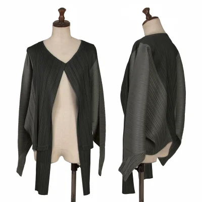 PLEATS PLEASE Bicolor Switching Buttonless Dolman Cardigan
