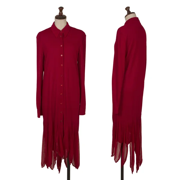 Jean Paul GAULTIER FEMME Rayon Blend Switching Mesh Hem Shirt Dress Red 40 K-171916_001