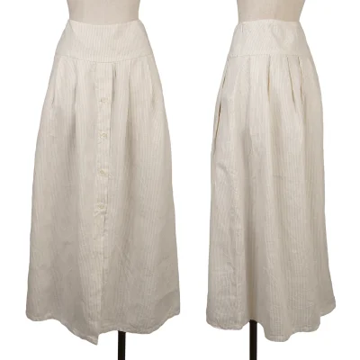 agnes b. Linen Front Button Tuck Design Striped Skirt