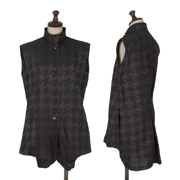 ISSEY MIYAKE Cotton Houndstooth Weave Sleeveless Blouse Black M K-171919_001