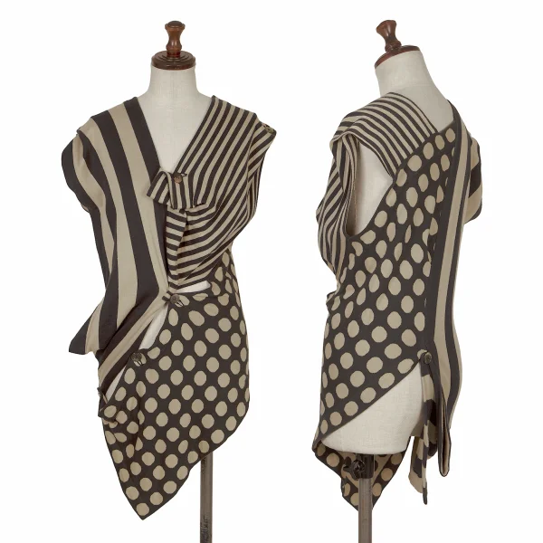 ISSEY MIYAKE Stripe Dot Asymmetrical Vest Beige,Black M K-171920_001