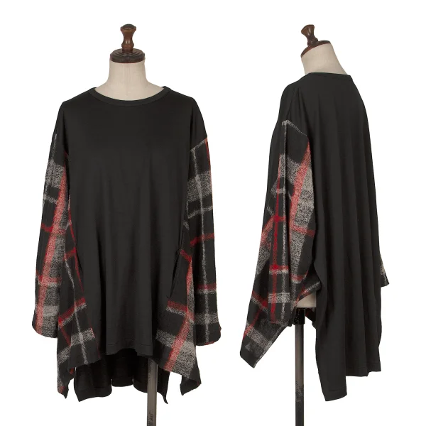 Yohji Yamamoto FEMME Check Switching Drape Top Black,White,Red 2 K-171923_001
