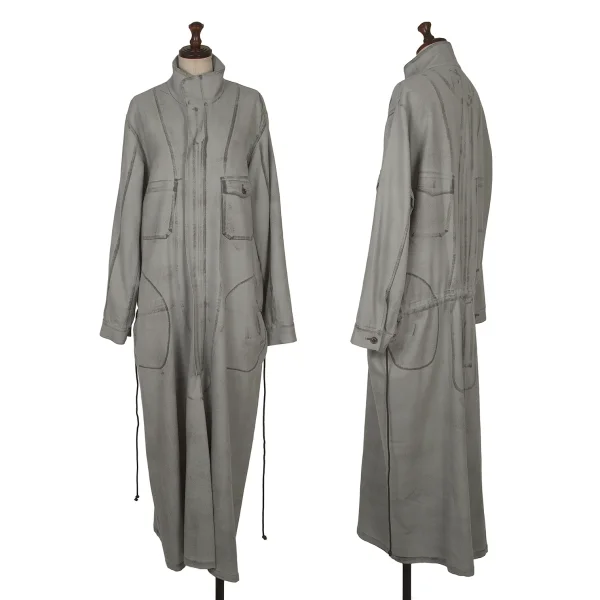 Y's Wool Printed Zip Shirt Dress Grey 2 K-171926_001