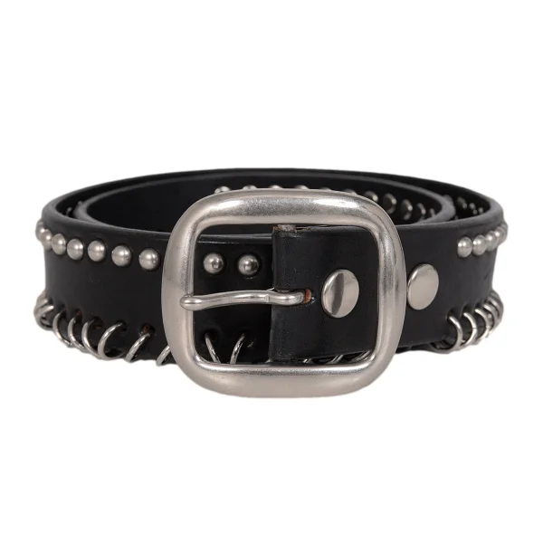 Yohji Yamamoto Studs Ring Leather Belt Black  K-171940_001
