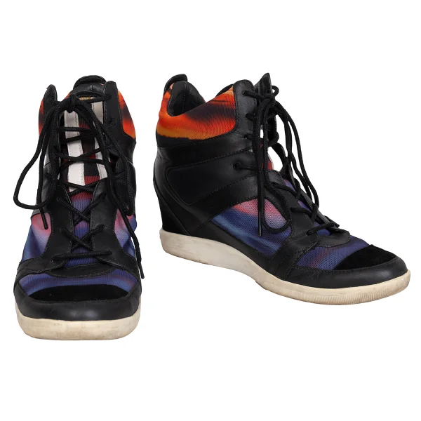 Y-3 Graphic Printed Leather Switching Sneakers Black,Multi-Color UK 6  K-171941_001