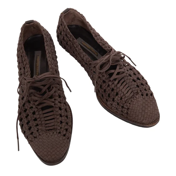 ISSEY MIYAKE Lace Up Braided Mesh Heel Shoes Brown 23.5 (US About 6.5) K-171944_001