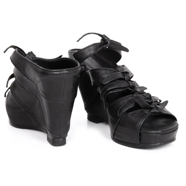 Rick Owens Knot Leather Wedge Sandals Black US About 7 K-171947_001