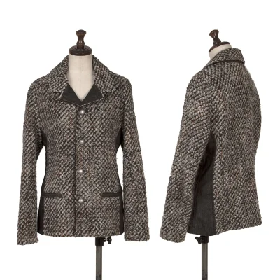 Plantation Wool Blend Denim Switching Design Tweed Jacket