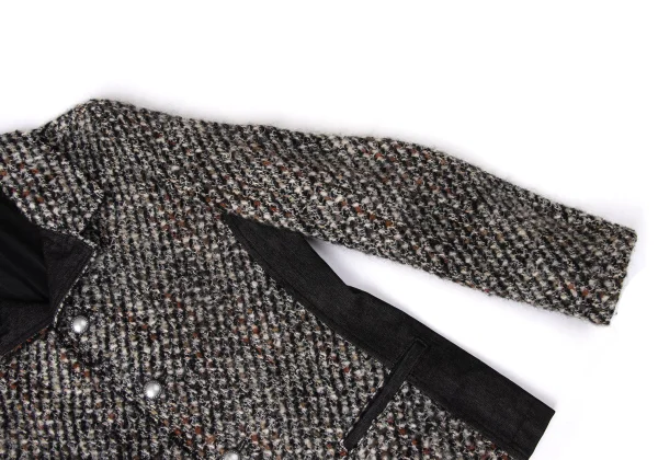Plantation Wool Blend Denim Switching Design Tweed Jacket K-171953_006