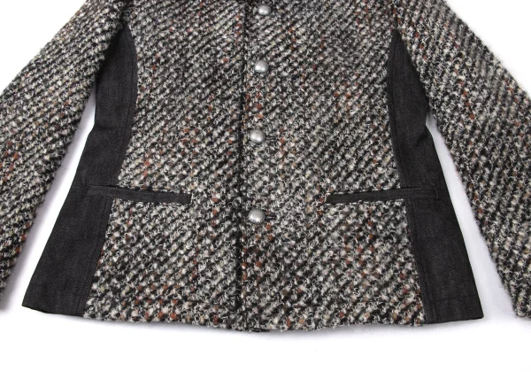 Plantation Wool Blend Denim Switching Design Tweed Jacket K-171953_008
