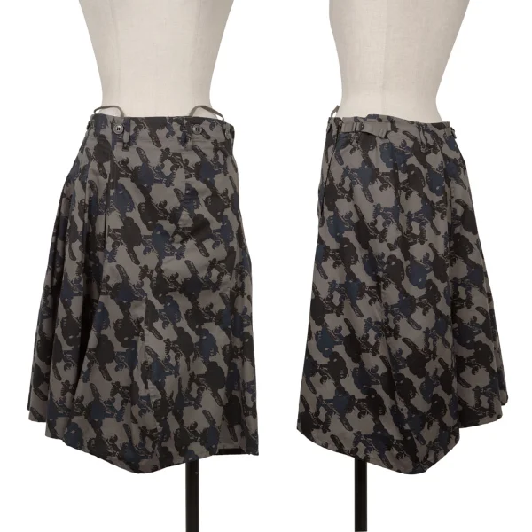 gomme Cotton Airplane Print Asymmetrical Skirt Charcoal,Black,Navy S K-171958_001