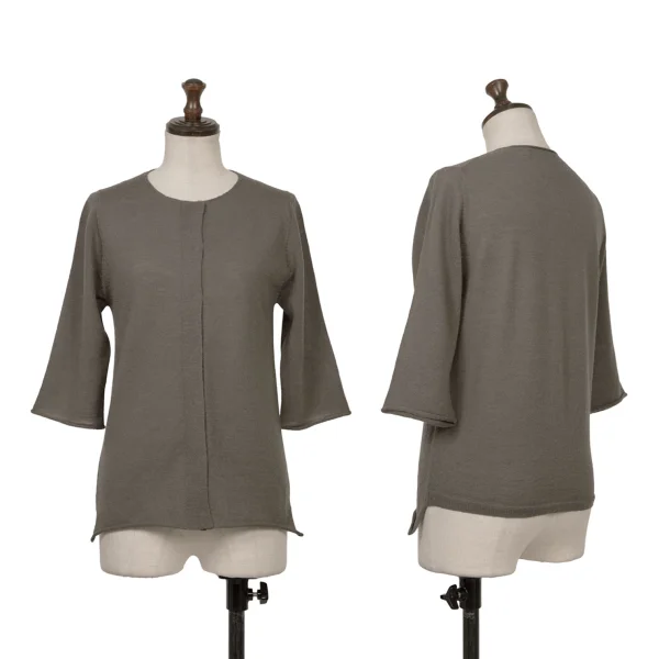 ALFASPIN Wool Hook 3/4 sleeve Cardigan Khaki M K-171959_001