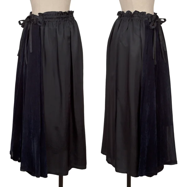 Y's Velour Switching Asymmetrical Dropped Crotch Pants Navy 2 K-171968_001