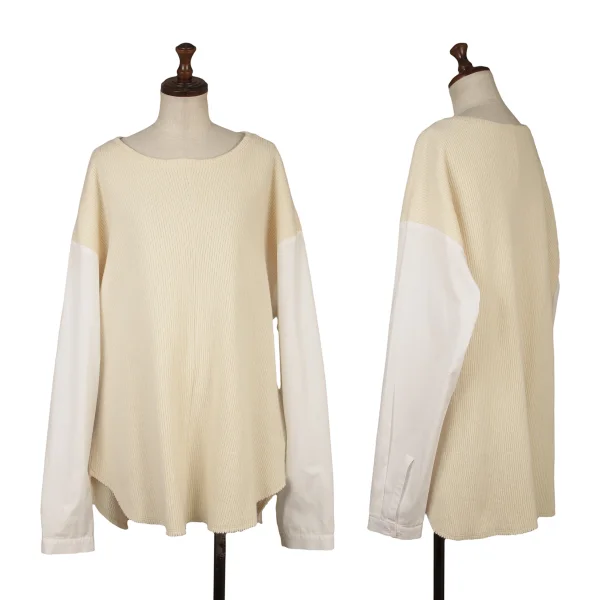 Y's Shirt Sleeve Switching Rib Knit Sweater Cream,White 2 K-171974_001