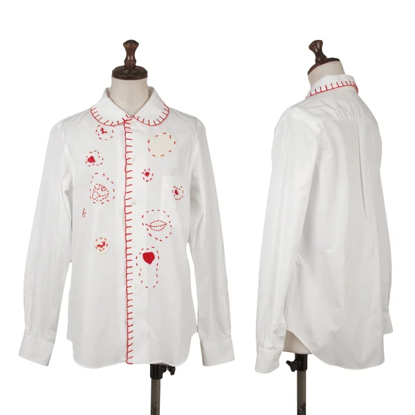 COMME des GARCONS Stitch Design Round-collar Shirt White,Red M K-171976_001