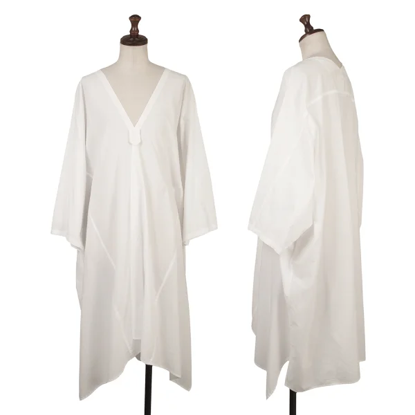 Y's Cotton V-neck Flare Dress White 2 K-171977_001