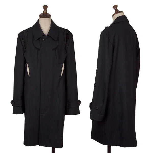COMME des GARCONS Wool Striped Weave Cutting Design Coat Navy S K-171978_001