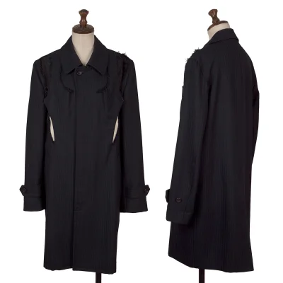 COMME des GARCONS Wool Striped Weave Cutting Design Coat