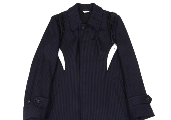 COMME des GARCONS Wool Striped Weave Cutting Design Coat K-171978_003