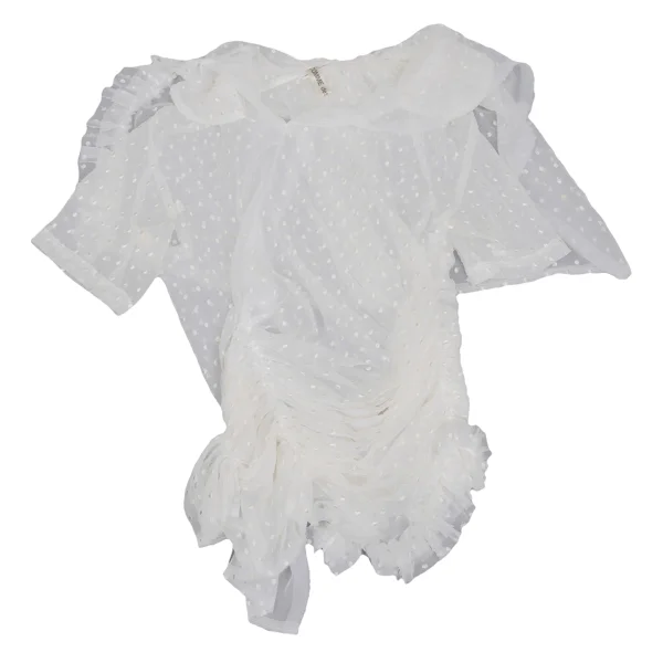 COMME des GARCONS Dot Embroidery Chiffon Round Collar Gather Blouse K-171980_002