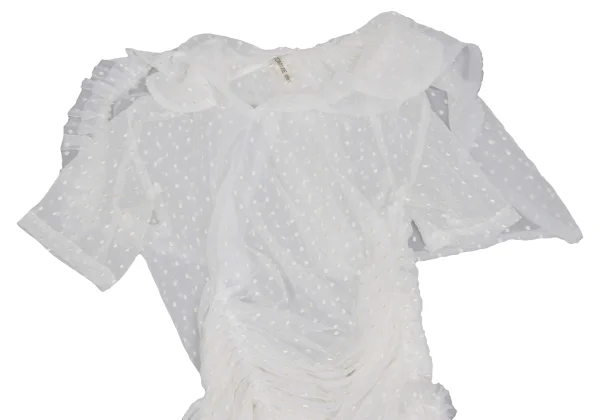 COMME des GARCONS Dot Embroidery Chiffon Round Collar Gather Blouse K-171980_003