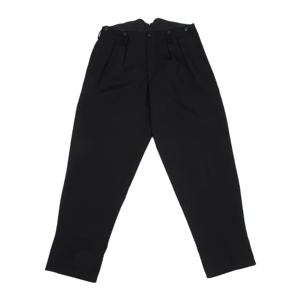 Yohji Yamamoto POUR HOMME Wool Striped Weave Tuck Tapered Pants Black M K-171997_001