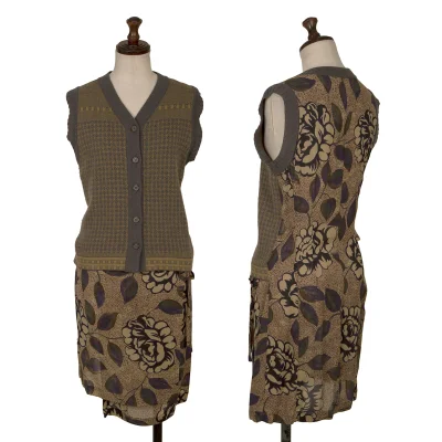 DRIES VAN NOTEN Knit Vest Switching Floral Print Dress