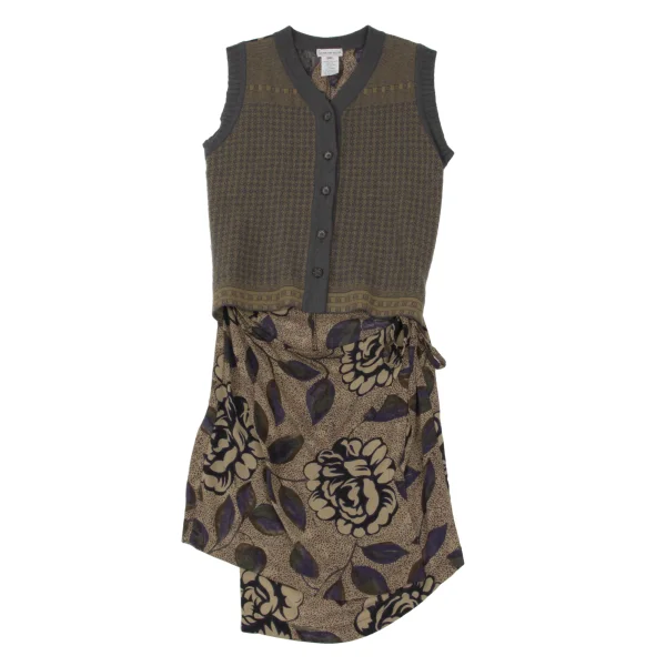 DRIES VAN NOTEN Knit Vest Switching Floral Print Dress K-172003_002