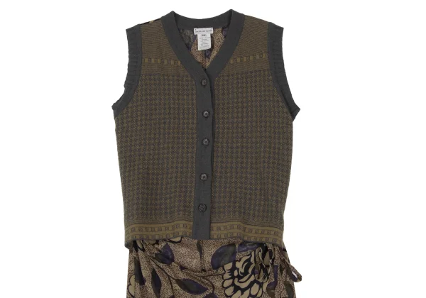 DRIES VAN NOTEN Knit Vest Switching Floral Print Dress K-172003_003