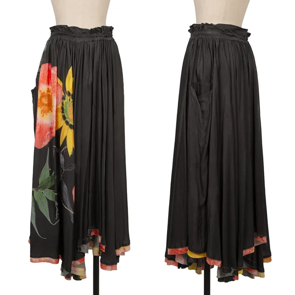 Y's Cupro Floral Print Skirt Black 3 K-172014_001
