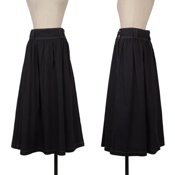 Y's Cotton Linen Color Stitch Skirt Navy 1 K-172018_001
