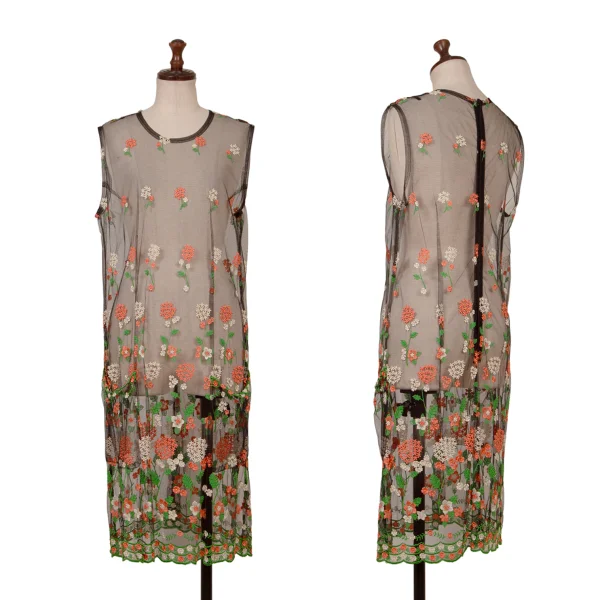 Unbranded Floral Embroidery Sleeveless Mesh Dress Black,Red S-M K-172033_001