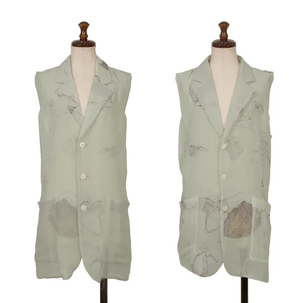 COMME des GARCONS Lining Print Sheer sleeveless Reversible Jacket White M K-172036_001