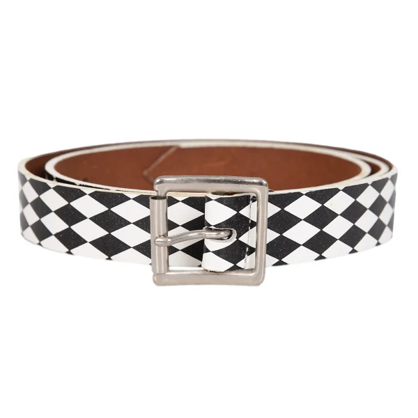 COMME des GARCONS Diamond Printed Leather Belt White,Black  K-172047_001