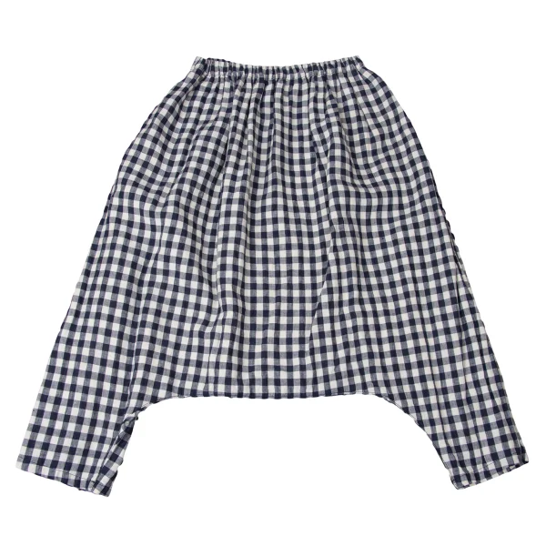 tricot COMME des GARCONS Linen Blend Check Dropped Crotch Shorts Ivory,Navy S-M K-172066_001