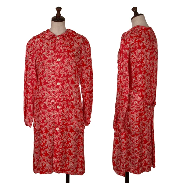 COMME des GARCONS Paisley Print Round-Collar Cupro Shirt Dress Red SS K-172078_001